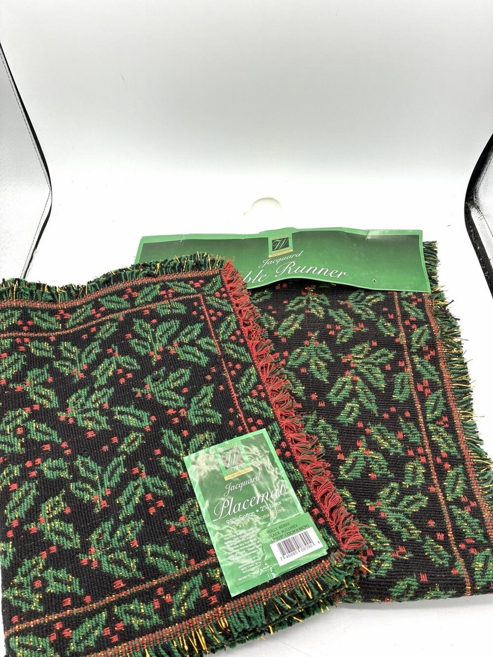 Windham Weavers Christmas Jacquard Table Runner 54” + 2 Placemats NOS